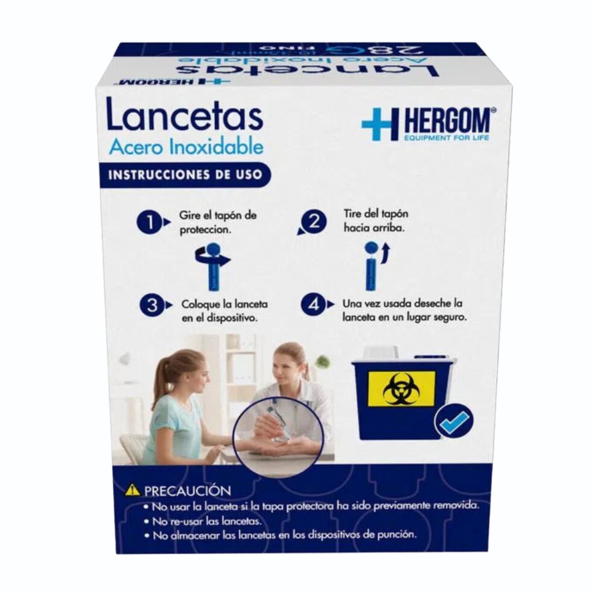 Kit De 300 Lancetas Para Glucómetro, de acero inoxidable de calibre 28g finas, 3 cajas con 100 piezas c/u, Marca: Hergom, Modelo:LT-x3 - Imagen 2